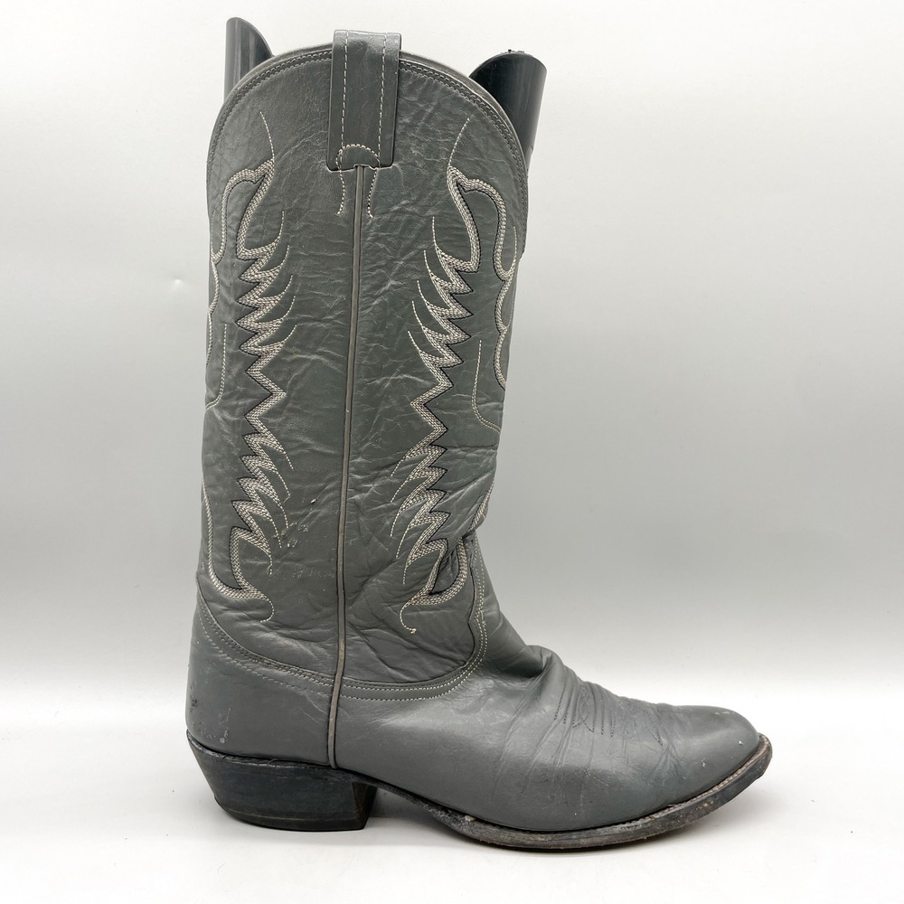 Nocona Mens 8D Western Cowboy Boots Gray Leather Rodeo Ranch Rugged Classic VTG